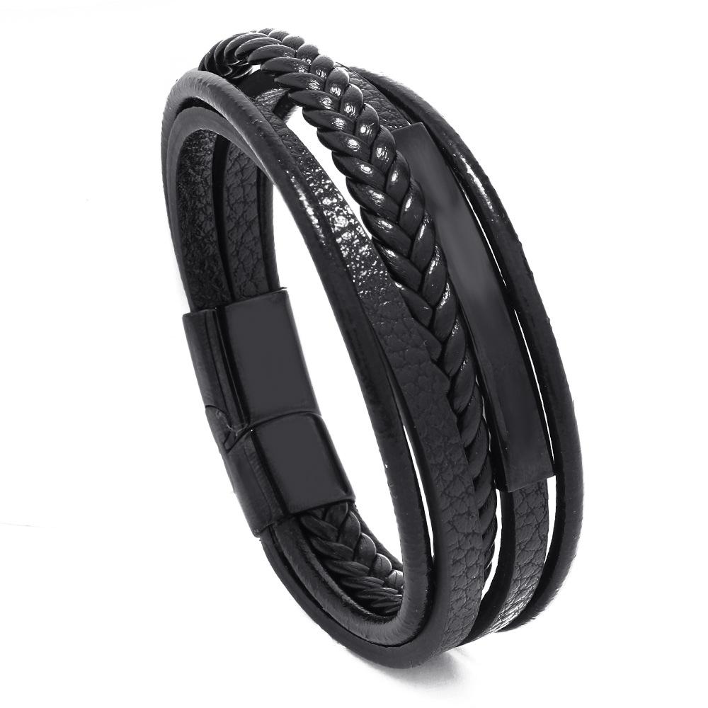 Stainless Steel Braided Leather Bracelet Men'S Titanium Steel Magnet Buckle Leather Rope Leather Bracelet