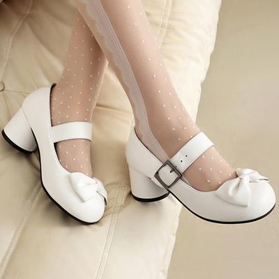 Sapatos Mary Janes de Salto Redondo Para Meninas Moda Doce com Laço Rosa Preto Branco Salto Baixo Dança Casamento Sapato Mulher 2025 Primavera