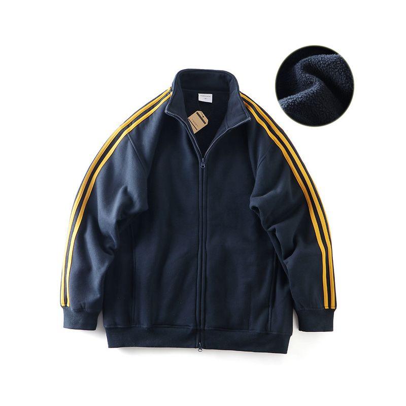 American Retro Knitting Stand Collar Cardigan Sweatshirt Men's Fall and Winter Three Bars Velvet Padded Thickened Coat Export Men's Clothing Jacket