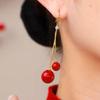 2024 Festive Red Pearl Face-Slimming Long Earrings - Chic, Trendy Niche Design