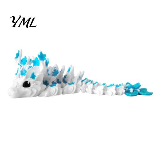 3D Printed Dragon Sculpture Cherry Blossom Toy, Articulated Flower Figurine, Stress Relief Fidget Toy Movable Joints Mythical Creature Model for Desk