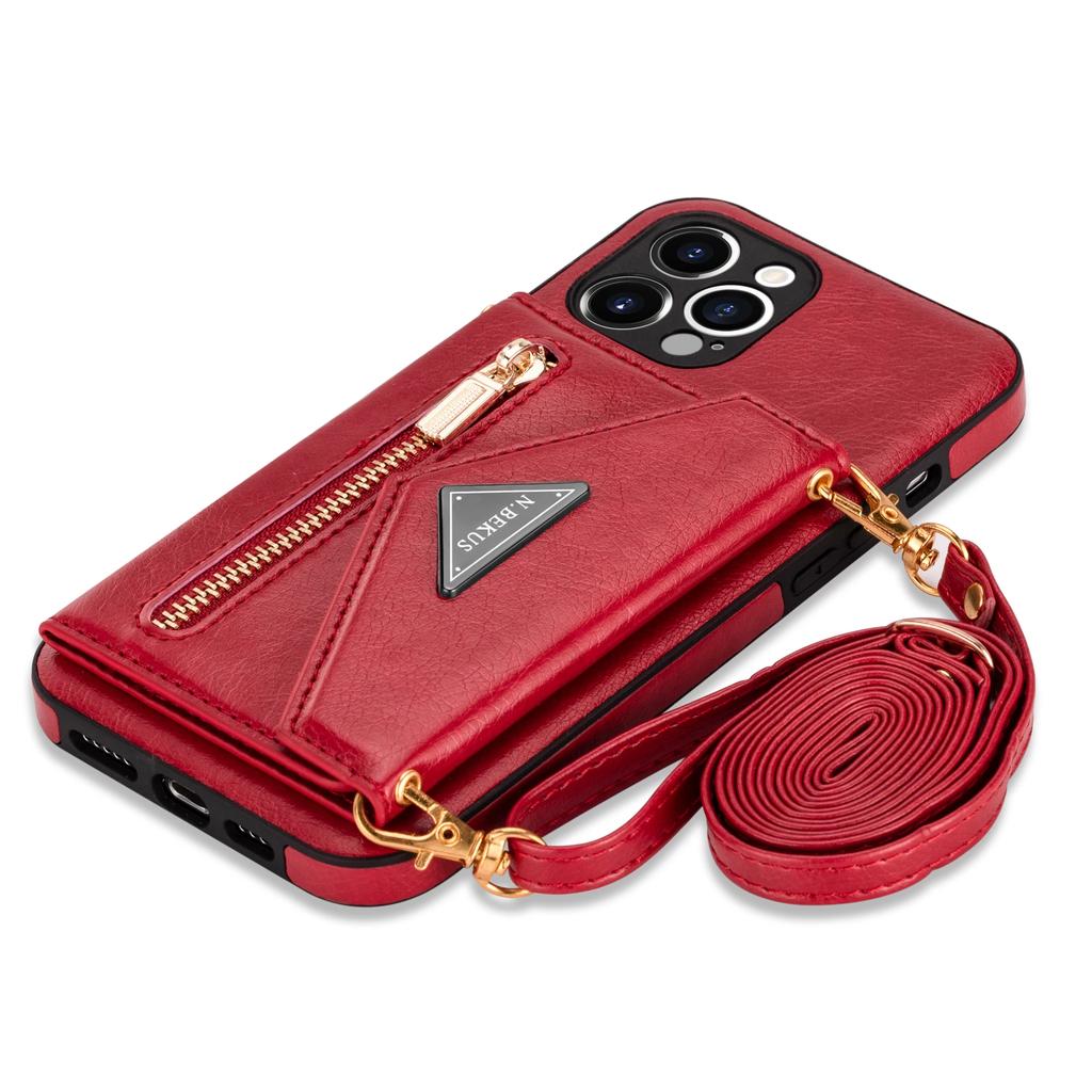 Zipper Crossbody Wallet for IPhone 16 15 14 13 12 Mini 11 XR XS Pro Max 8 Plus Case with Card Holder Lanyard StrapLeather Cover
