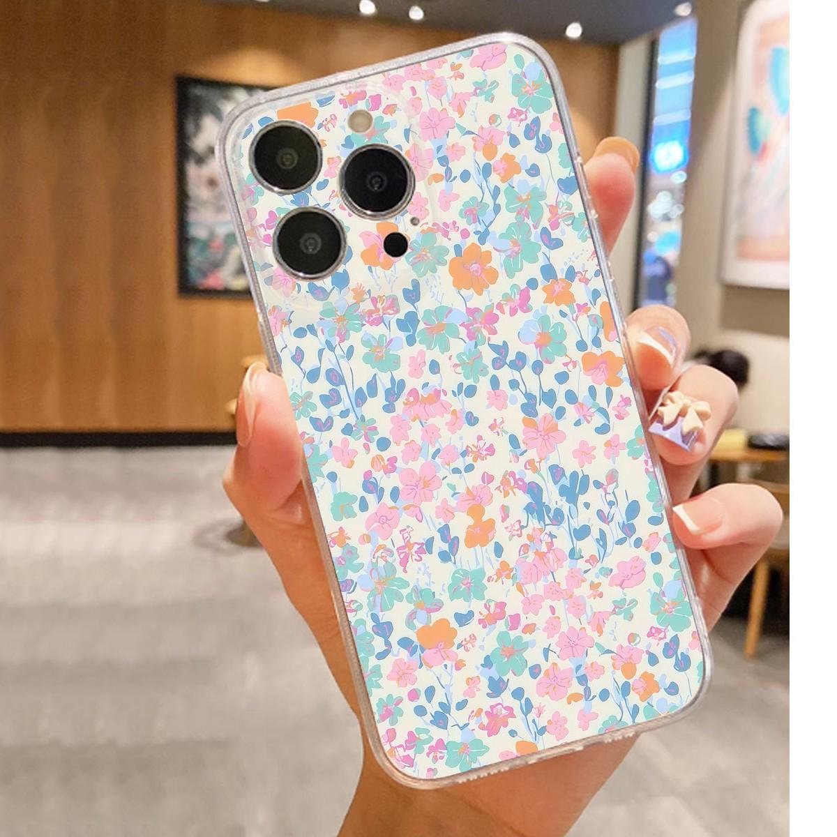 

Прозрачный противоударный чехол с синими измельченными цветами для iPhone Pro Max 14, 15, 16, 17 Серии Galaxy A17 прозрачный