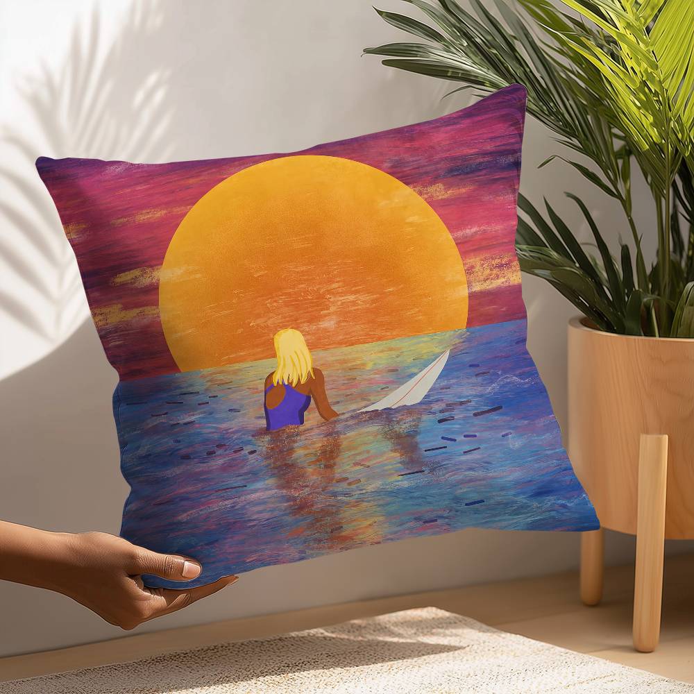 

Surfing Colorful Pillow Case Sofa Decorative Home Double-sided Printing Short Plush Cushion Pillow Cover Holiday Gift 12x12Inch