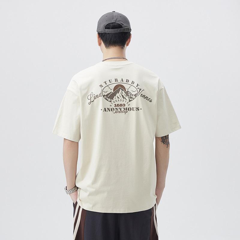 

New American Sports Trend Printed 250g Loose Cool Textured Round Neck T-shirt 4XL