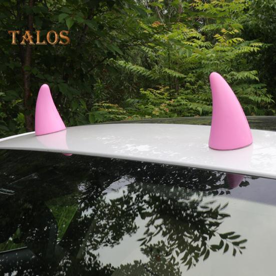 1 Pair Car Devil Horn Sticker 3D Automotive Roof Decoration Front Rear Bumper Guard Anti Collision Protector Waterproof Sunproof Universal Vehicle