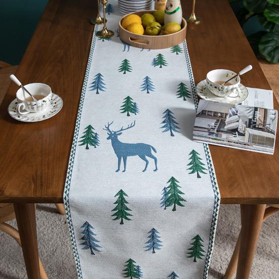 Christmas Tree Table Runner Winter Holiday Christmas Elk Dining Cloth Placemat New Year Home Kitchen Rustic Decorations