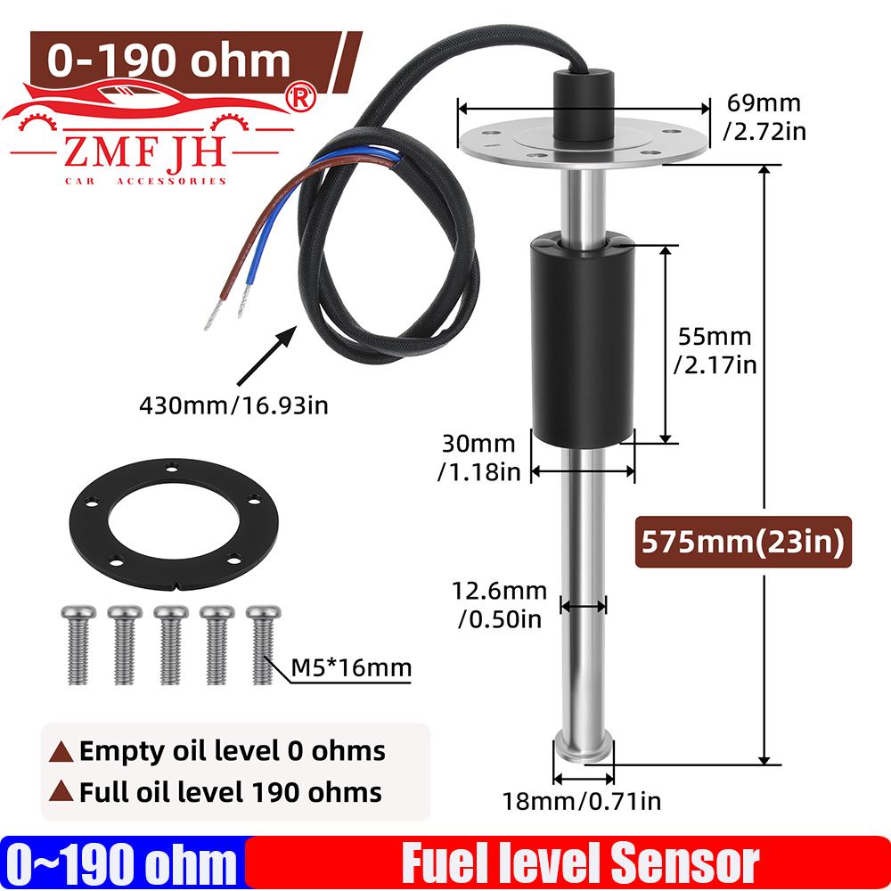 ZMFJH 0-190ohm Fuel Level Sensor Stainless Steel Oil Tank Level Sensor Water Level Sensor 150MM 200MM 225MM 250MM 275MM 575MM