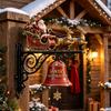 Festive Courtyard Balcony Accents Christmas Bell Wall Hanging Decoration, Santa Sleigh Reindeer Ornament, Large Decorative Indoor Mounted Ornaments