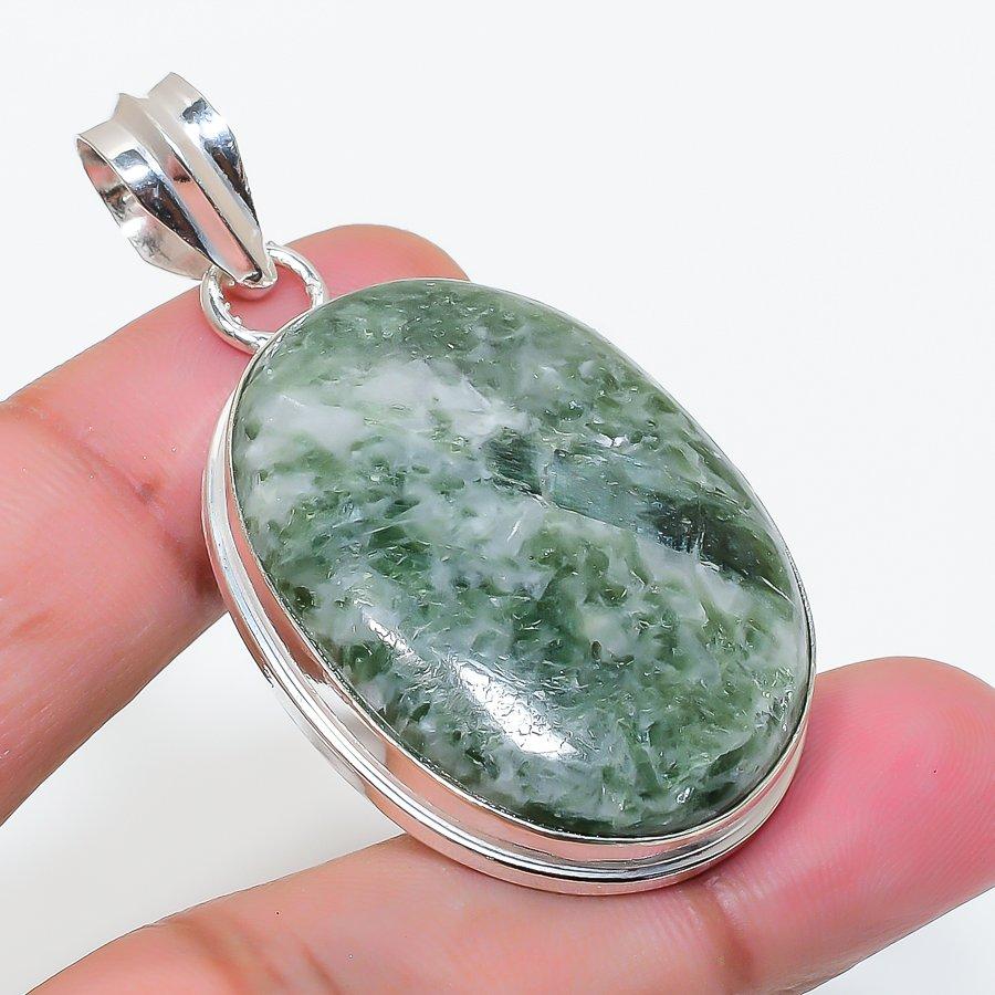 Natural Green Apatite Gemstone 925 Sterling Silver Jewelry Pendant 2.05" AP-15958