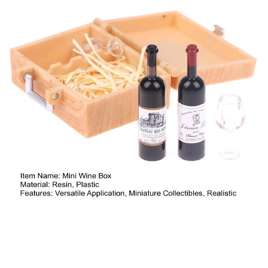 1 Set Mini Şarap Kutusu Minyatür Kırmızı Şarap Modelleri Gerçekçi Mini Şarap Şişeleri ve Bardakları Bebek Köşkü Minyatür Sahneler Mutfak Dekorasyonu İçin