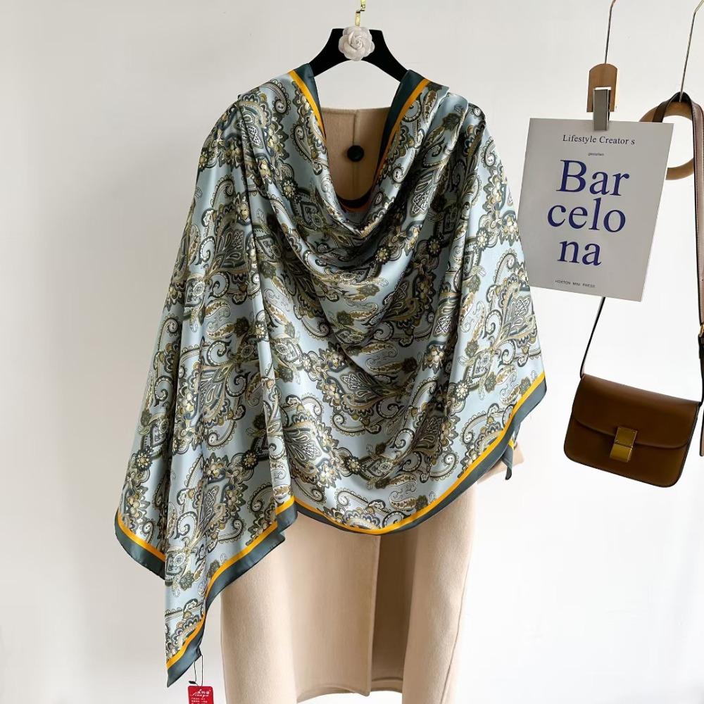 Flower Silk Scarf Shawls Sunscreen Beach Hijab Luxury Satin Neck Scarves  Head Scarf