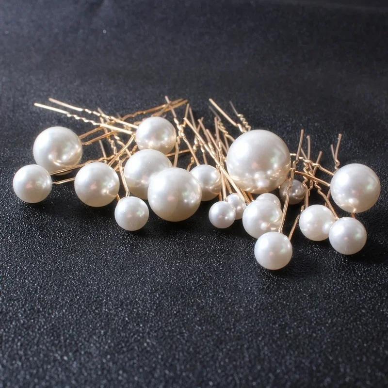 

Women Fashion Wedding Tiara Disc Elegant Pearl Hair Fork Bride U-shaped Hairpin Comb Bead Clip Accessories For Women золотий