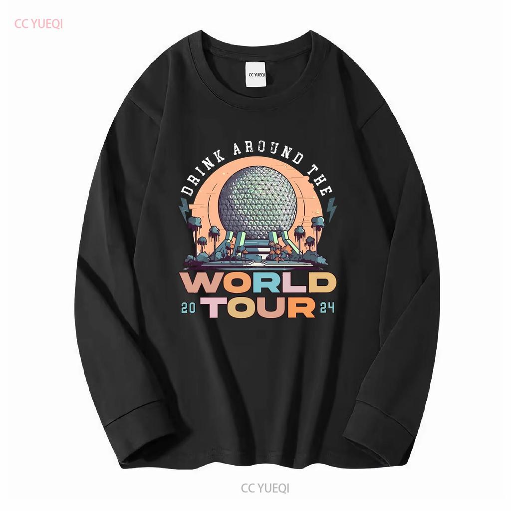 Retro Epcot Drink Around The World Tour T Shirt long or short sleeves vintage Washed streetwear Breathable Comfortable