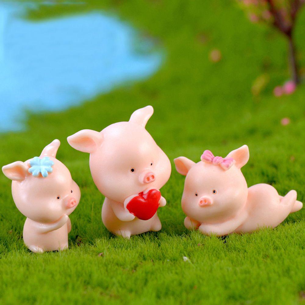 Cute Garden Home Decor Bonsai Decoration Miniature Model Micro Pig Family Figurine Resin Ornaments