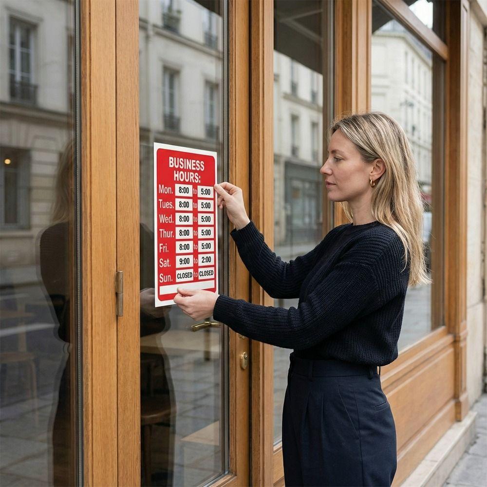 Self-Adhesive Business Hours Sticker Waterproof Open Close Time Sign  Glass Door Application