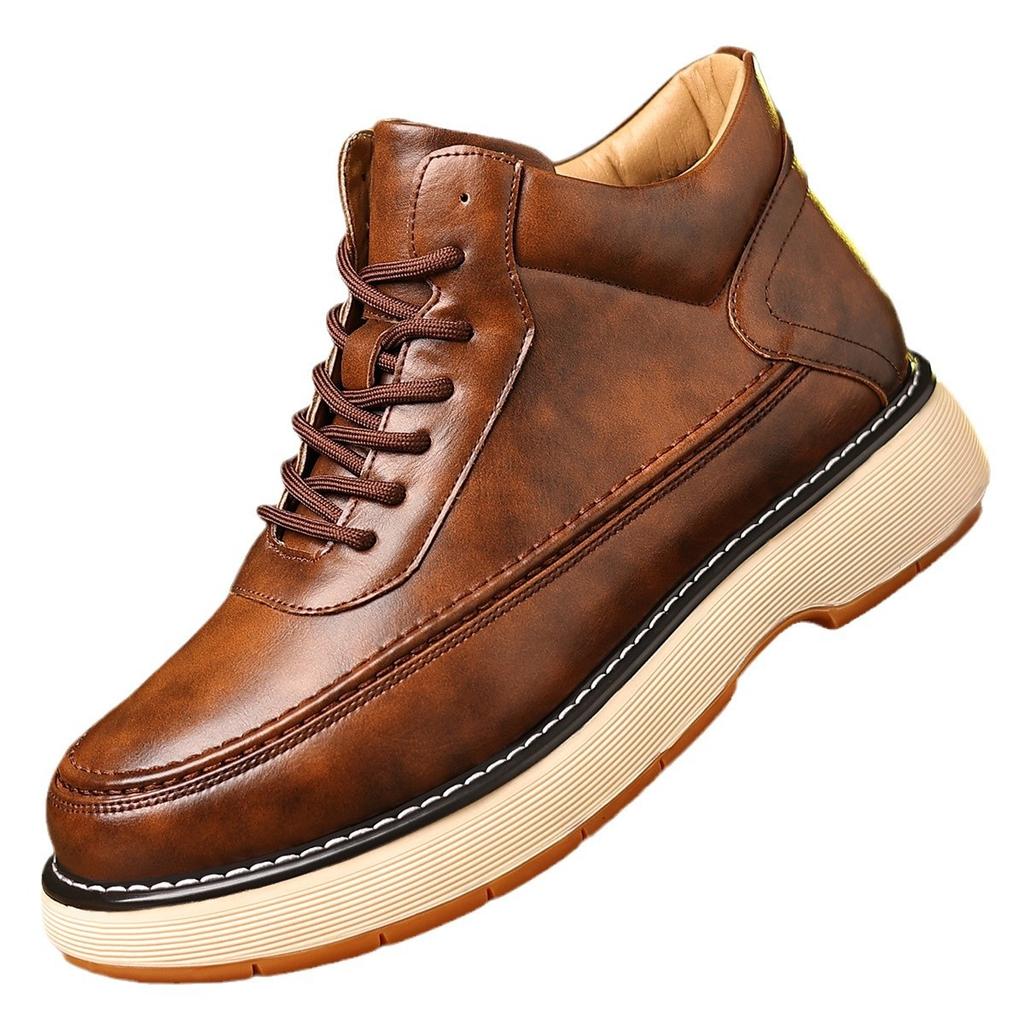 Fashion Big Size Fashion Casual Cow Leather Ankle Boots for Men Autumn Winter Brown Platform Shoes Male New Designer Boots Men