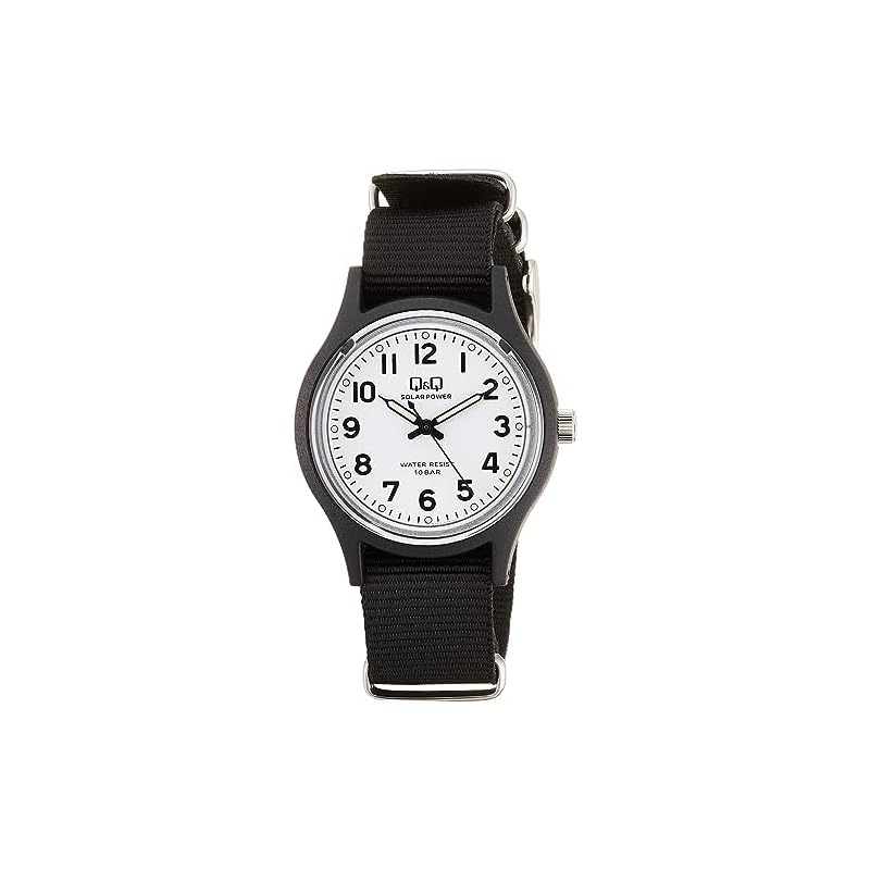 [Citizen Q&Q] Analog Solar Watch, 10 ATM Water Resistant, Nylon Strap, E05A-002VK, Men's, Black