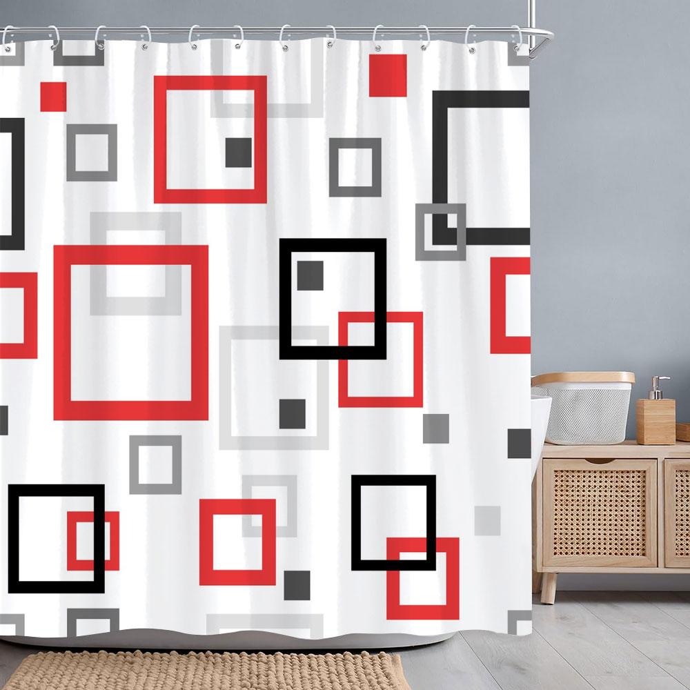 Abstract Geometric Shower Curtain Black White Colourful Colour Block Line Simple Modern Polyester Shower Curtains Bathroom Decor