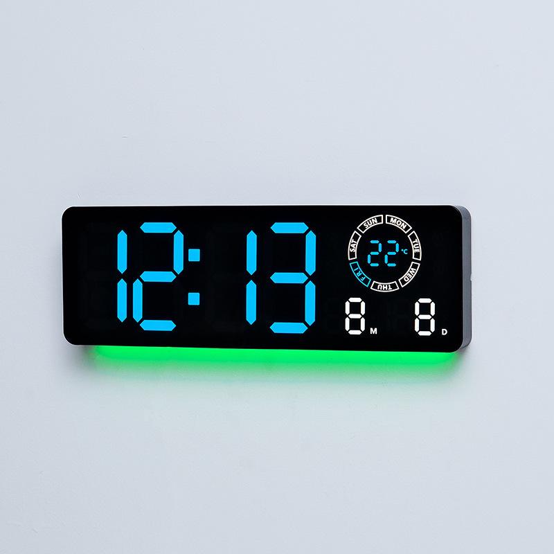 Luminous LED Wall Clock with Dual Alarms - Modern Design for Living Room Orange LED