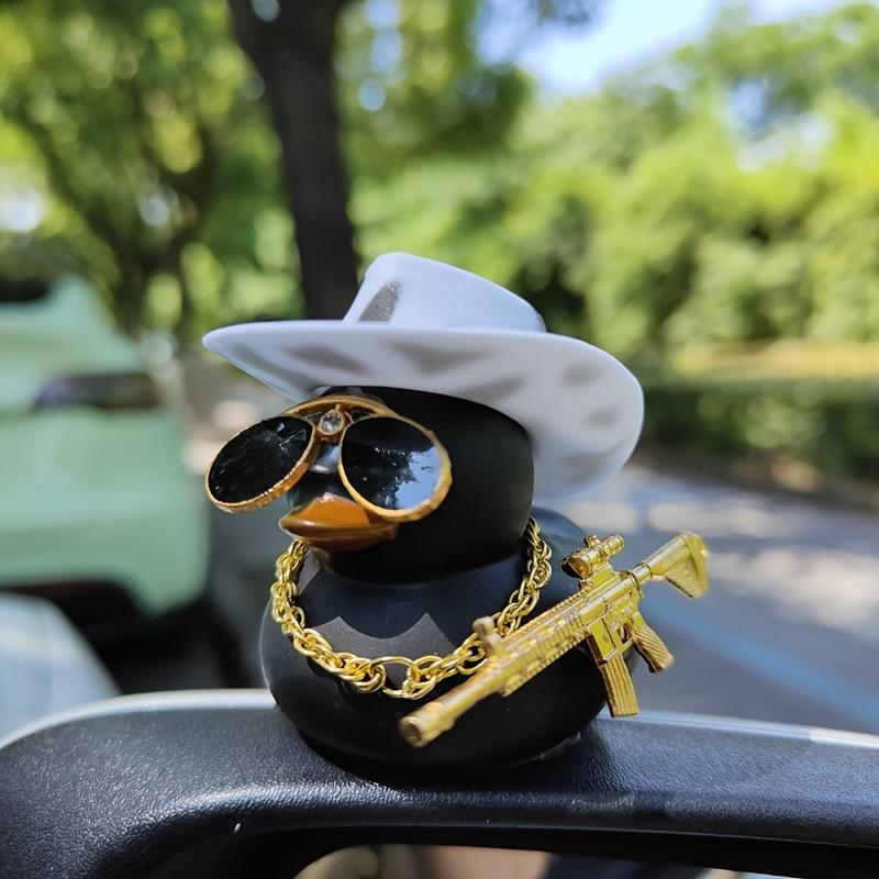 Cute Cowboy Hat Black Duck Car Ornament - Rear View Mirror Exclusive Decor | Fun Contrast Auto Interior Gift