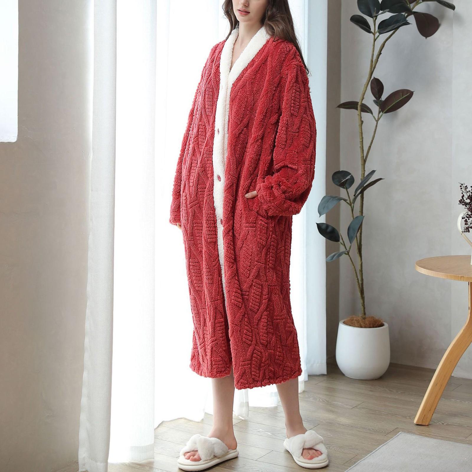 

Женская осенне-зимняя удобная ночная рубашка из хлопкового бархата с длинным рукавом, теплая и удобная домашняя одежда, которую можно носить как ночную рубашку XL винный