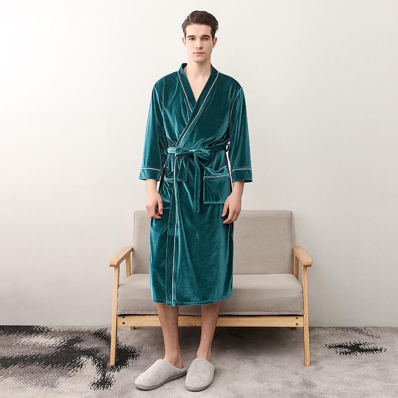 

Spring & Autumn Gold Velvet Pajamas: Women s Sexy Seven-Sleeve, Mid-Length, Men s Ice Silk Touch Couple Bathrobe Homewear XXXL 155-185 lbs