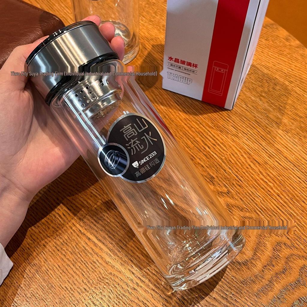 Huaxiang 388 High Mountain Double-Walled Borosilicate Crystal Glass Cup - Men's Business Office Gift.