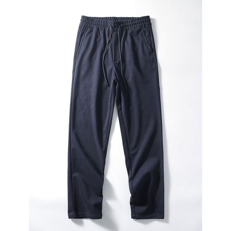 Pants Men s Autumn and Winter Thickened Polar Fleece Drawstring Straight Sanding Casual Pants Foreign Trade Cattle Goods Elastic Waist Trousers Navy blue L