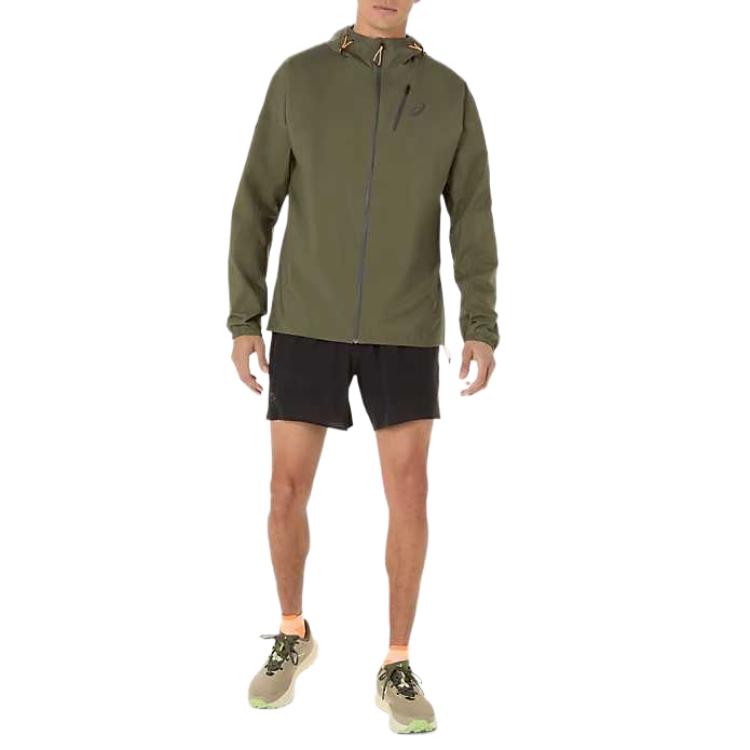 Men's ASICS FUJITRAIL Jackets Men's Mantle Green Hooded Moderate Hard Shell
