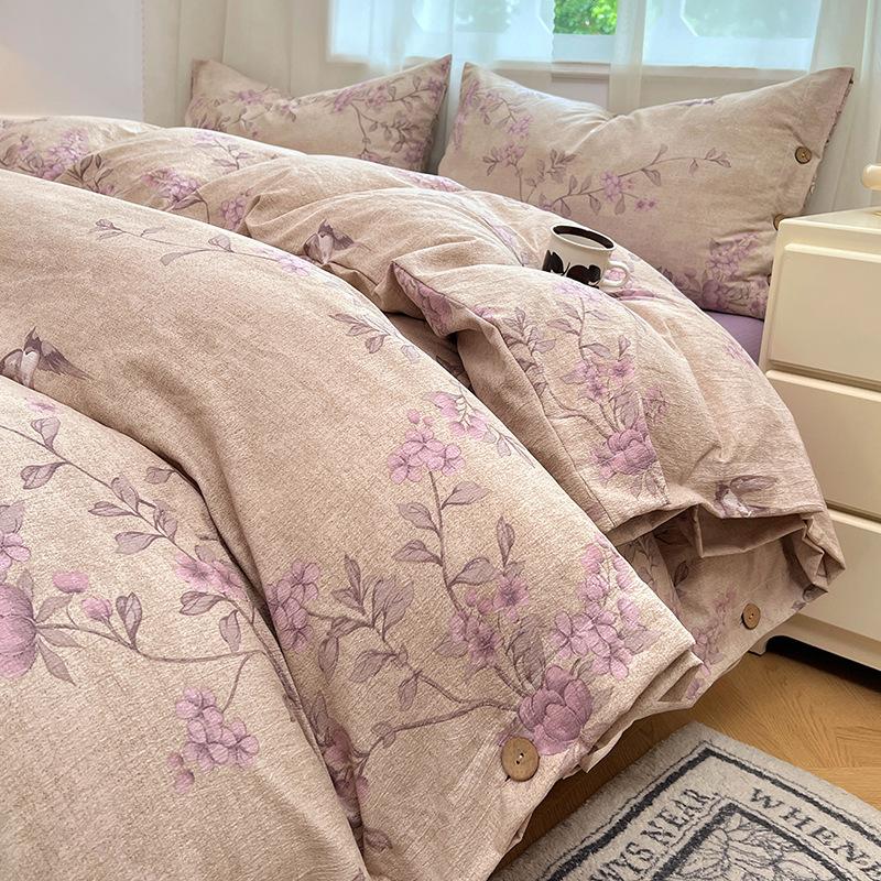 100% Bomull Naturlig Hampa Fyradelat Set - Klass A Tjockt och Lyxigt Retro Knäppt Ren Bomull Örngott och Lakan Set för Sängen.