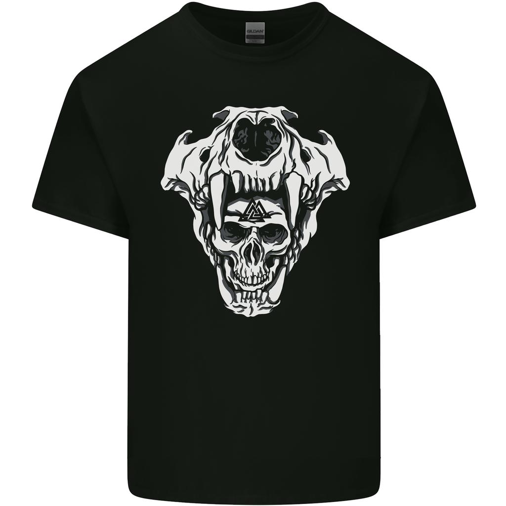 Viking Skull With Valknut Symbol Unisexs Light Cotton TShirt
