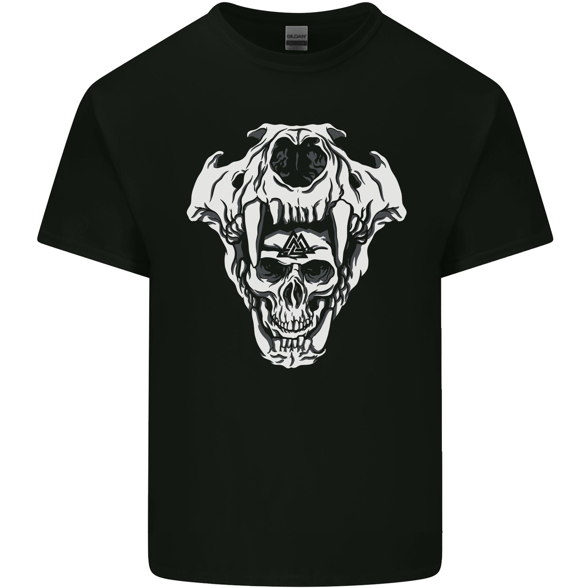 Viking Skull With Valknut Symbol Unisexs Light Cotton TShirt S
