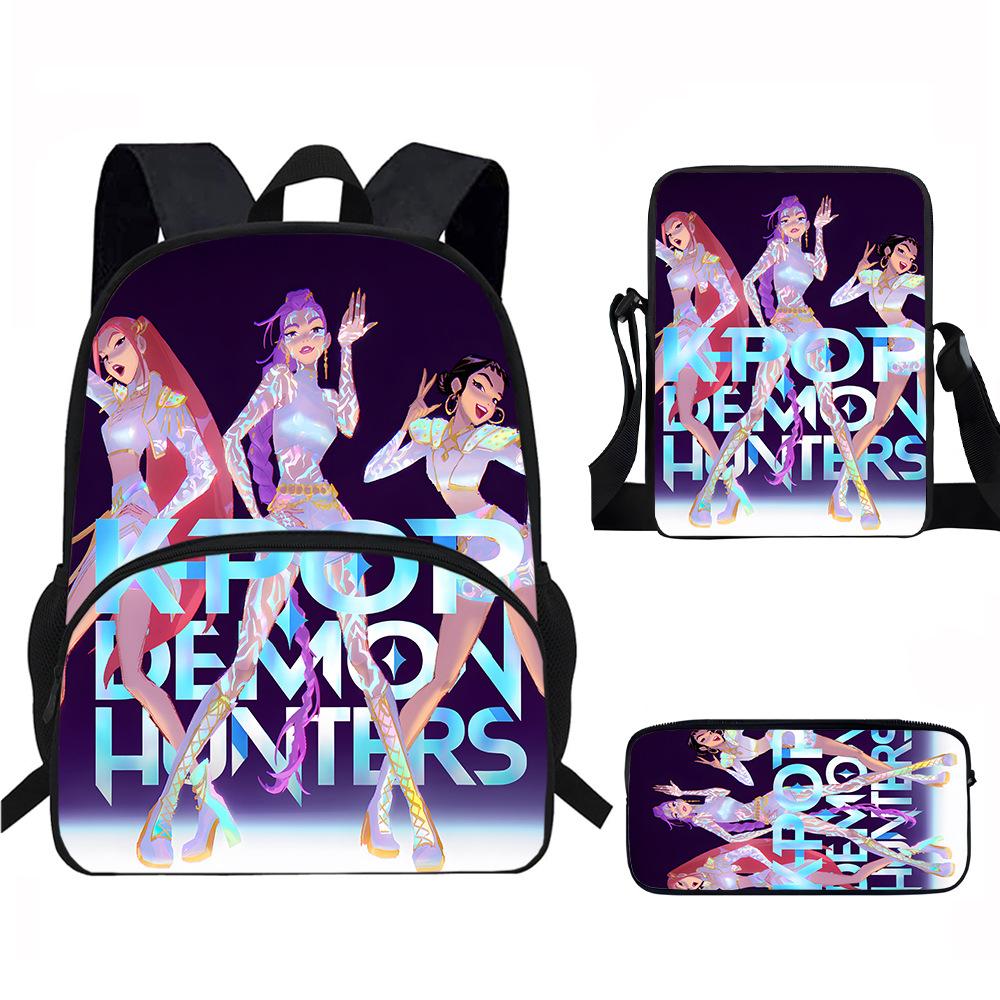 K-Pop Dämonenjäger 3-teiliges Schülerrucksack-Set Anime-Thema Trendiges bedrucktes Rucksack-Set