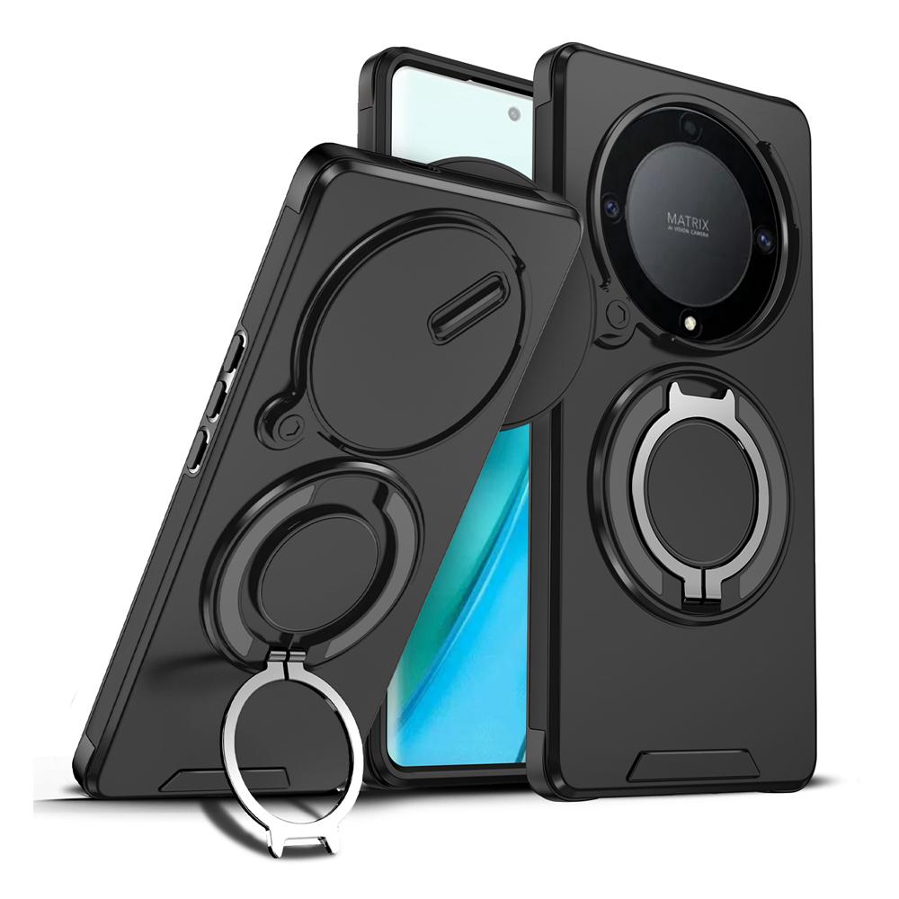 KEYSION 360° Ring Stand Phone Case for Honor X9b 5G X9A Slide Camera Protection Magnetic Shockproof Cover for Magic 5 6 Lite 5G