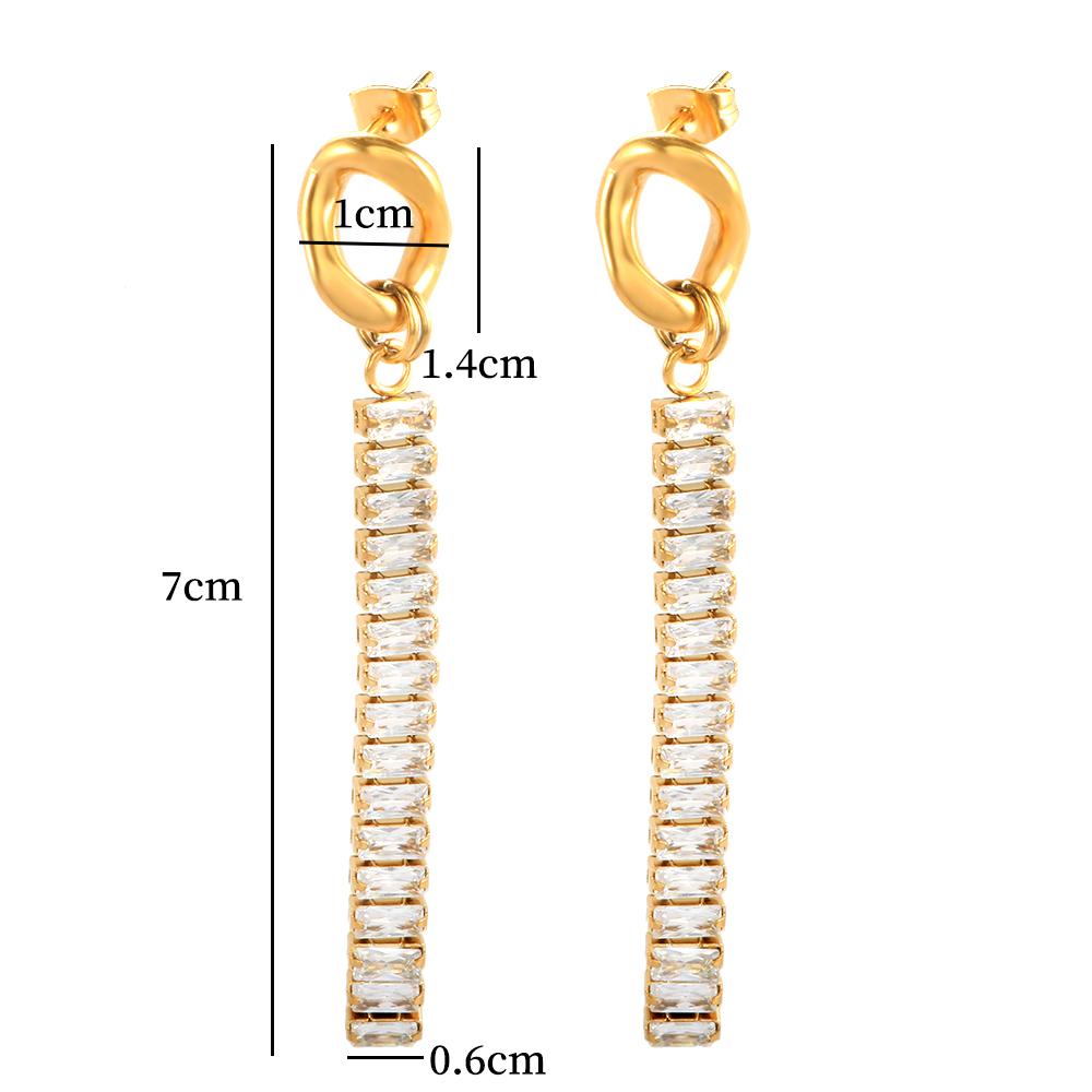 JINHUI Stainless Steel Ear Needle Crystal Long Chain Tassel Stud Earrings For Women Round Cubic Zirconia Drop Earrings Jewelry