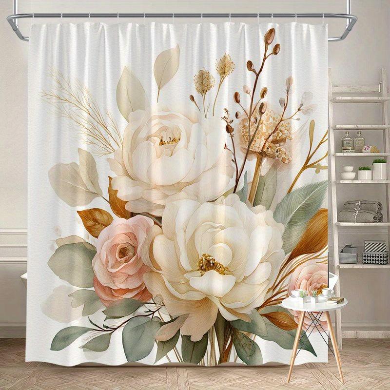 

1Pc Peony And Seed Head Shower Curtain - Polyester Fabric, Machine Washable, With Hook, Suitable For Bathroom Decoration W60H190(CM)-1 Pcs