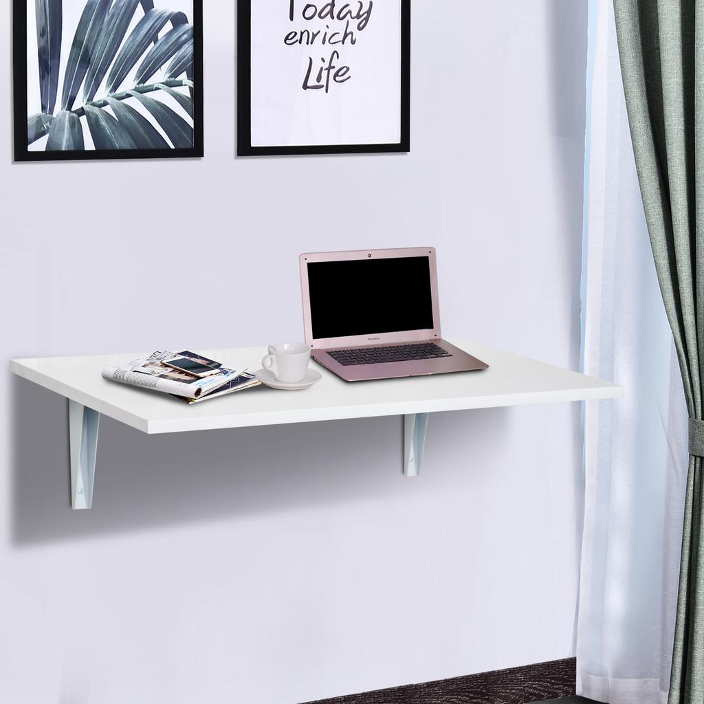 Wall-Mounted Folding Table Wooden Drop-Leaf Wall Table Space-Saving for Kitchen Dining Room Bedroom 60x40x20 cm White