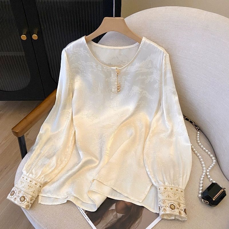 Chinese Style Embroidered Cotton Long Sleeve Shirt For Women Spring Casual Wear