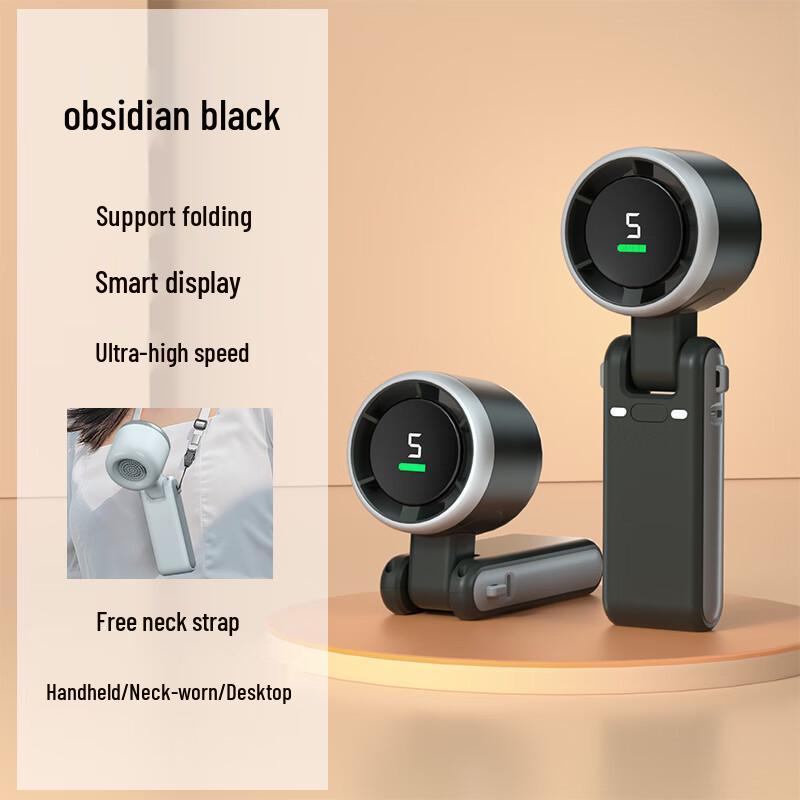 N607 Portable High-Speed Turbo Handheld Fan with Digital Display, USB Charging, Neck-Hanging Option, and Foldable Design. 59*52*172mm