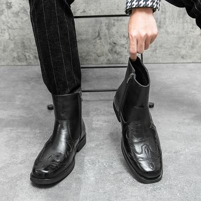 Men'sluxury Brand Leather Cowboy Boots Trend Retro Side Zipper Pointed Classic Western Cowboy Classic Retro Style Comfort Boots
