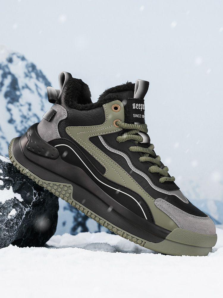Adidași de iarnă înalți pentru bărbați - Bumbac, căptușiți cu catifea, groși, călduroși, cizme de zăpadă cu blană integrată