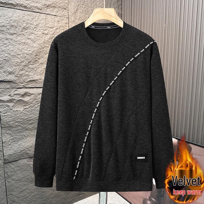 Men s Retro Patchwork Velvet Hoodie: Thick, Loose-Fit, Plus Size, Round Neck 9XL