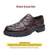 Men's Formal Casual Leather Shoes - Embossed Crocodile Pattern, Genuine Cowhide, Low-Top for Spring Workplace.