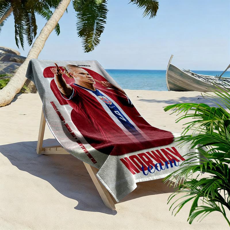 Haaland'S Dynamic Leap Manchester City'S Star Forward Action Beach Towel Portable For Travel Beach Towel For Vacation Photos Swim Seaside