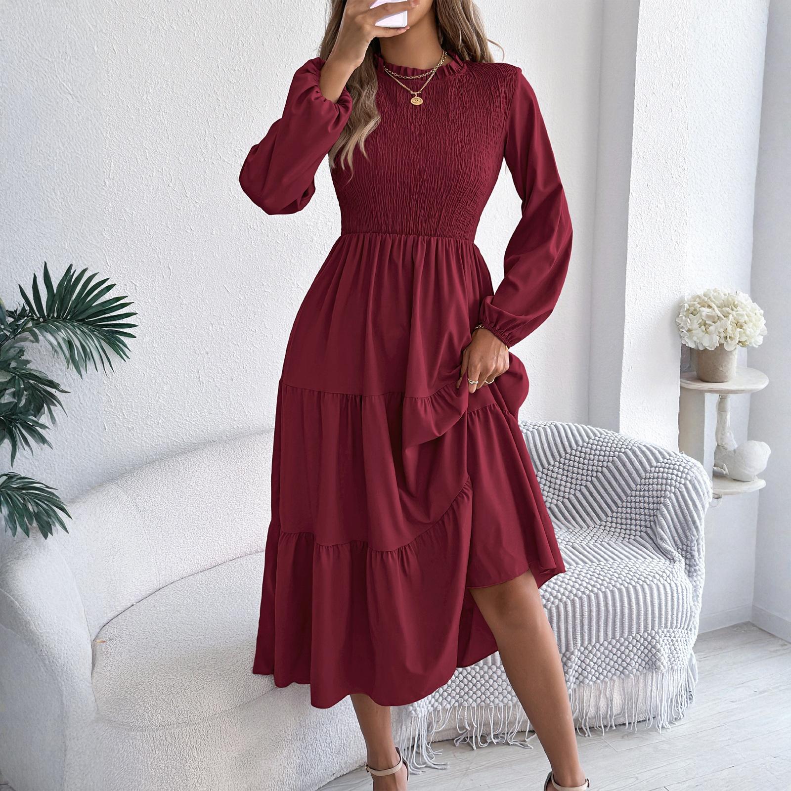 

Женское модное цветное свободное платье с круглым вырезом и длинным рукавом с большим принтом M винный