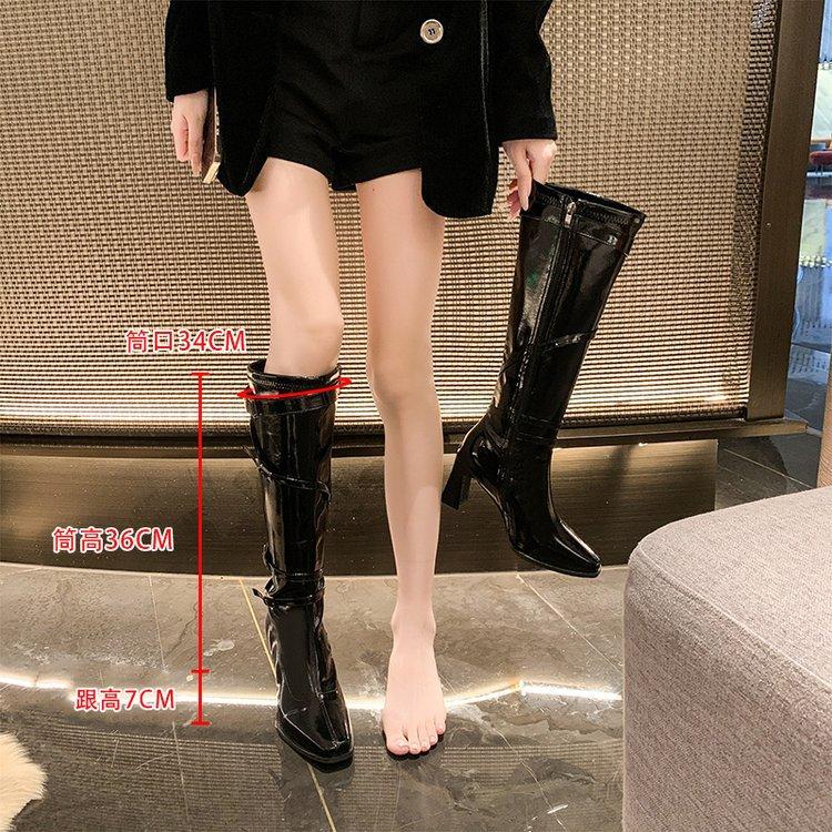 Giant Beauty~ White Coarse Heel Motorcycle Knight Boots Women's British French Belt Buckle Height Increasing Skinny Long Fashion Boots Women