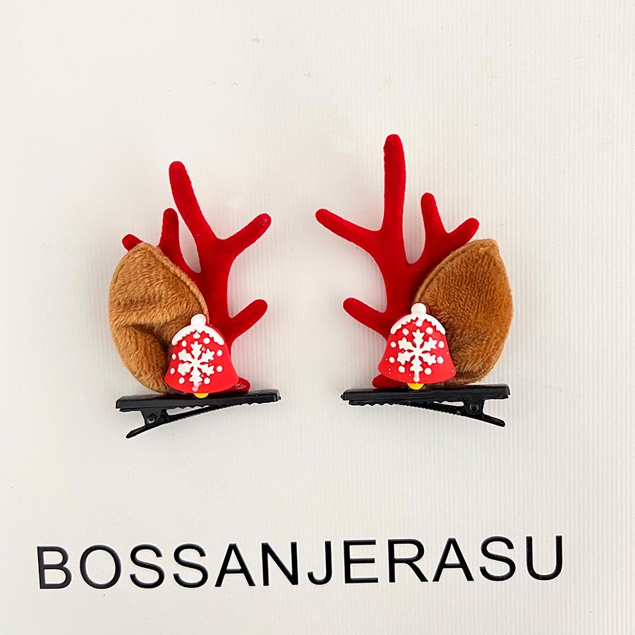 Children s Christmas Reindeer Bow Hair Clip with Red Antlers