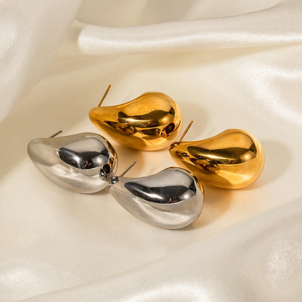 18K Gold Chubby Teardrop Titanium Steel Geometric Earrings for Women's Fashion