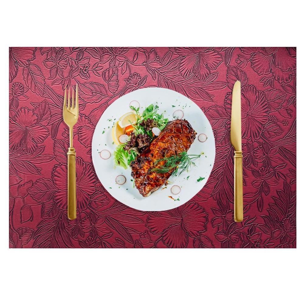 Nordic PVC Leather Placemat Waterproof Non-Slip Heat-Resistant Rectangle Table Mat with Carved Design Cup Coaster for Dining